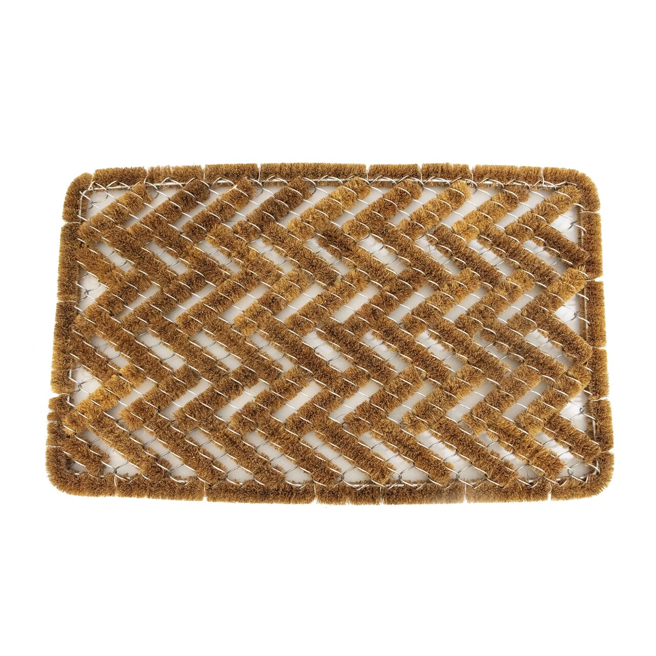 Wire Weave Scraper Door Mat, Basket Weave Floor Doormat, Rectangle in Coconut Fiber, Natural Brown